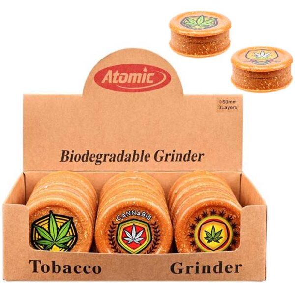 Grinder Biodégradable Atomic 60mm 3 parties (Présentoir de 12 Grinders)